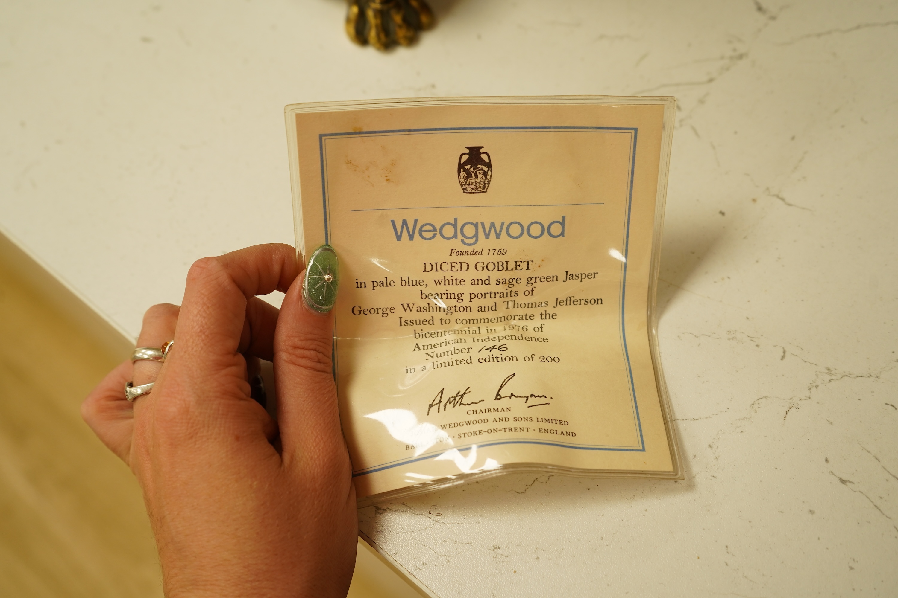 A Wedgwood jasper ware urn and goblet, limited edition 146/200, with certificate, 22cm high
